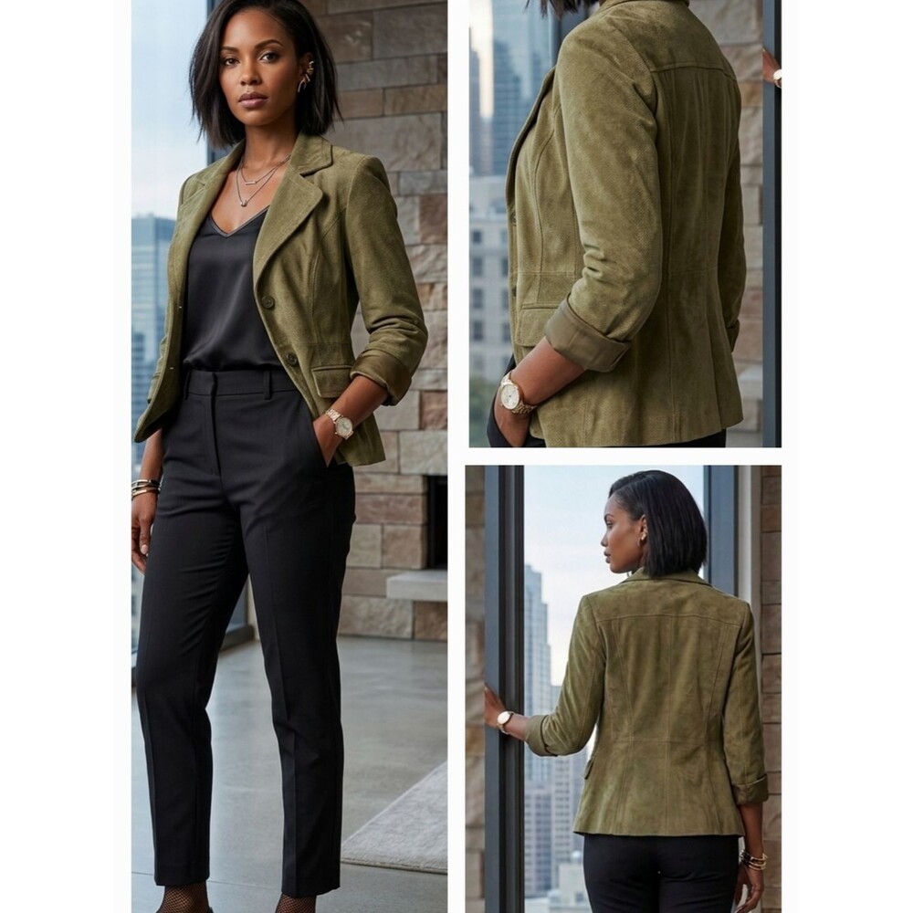 Vintage Cherokee Leather Women's Blazer Size Medium Olive Green
